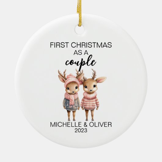 Kerst Herten Paar Gepersonaliseerd Keramisch Ornament (Achterkant)