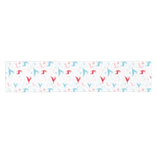 Kerst Herten Patroon Blauw Rood Wit Nordic Korte Tafelloper (Horizontaal)