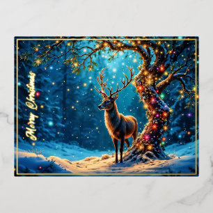 Kerst herten sneeuw kleurrijk glitters glans folie uitnodiging briefkaart