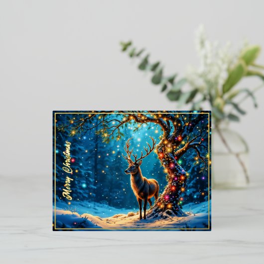Kerst herten sneeuw kleurrijk glitters glans folie uitnodiging briefkaart (Staand Voorkant)