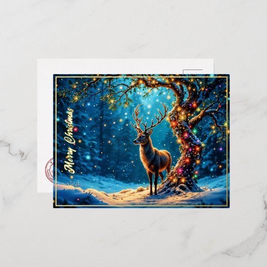 Kerst herten sneeuw kleurrijk glitters glans folie uitnodiging briefkaart (Voorkant / Achterkant)