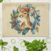 Kerst Herten Winter Waterverf Fun Animal Theedoek (Gevouwen)