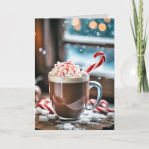 Kerst Hete Cacao Drink Met Candy Cane Feestdagen Kaart