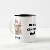 Kerst Highland kalf feestelijk gepersonaliseerd Tweekleurige Koffiemok (Voorkant links)