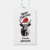 Kerst Highland Koe met Santa Hat Cadeaulabel (Voorkant)