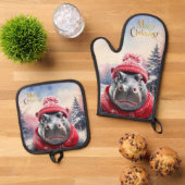 Kerst Hippo Kerstmuts en sjaal Ovenwant & Pannenlap Set (Top down)