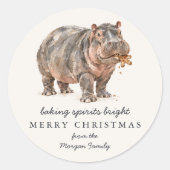 Kerst Hippo Sticker 'Baking Spirits Bright' (Voorkant)