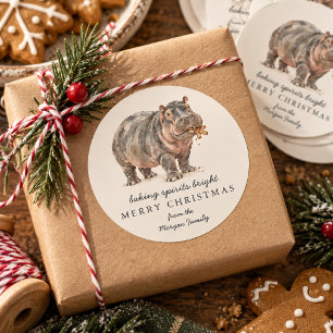Kerst Hippo Sticker 'Baking Spirits Bright'