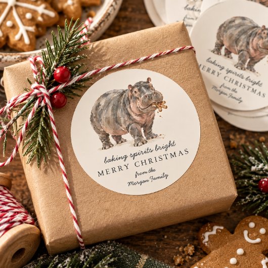 Kerst Hippo Sticker 'Baking Spirits Bright'