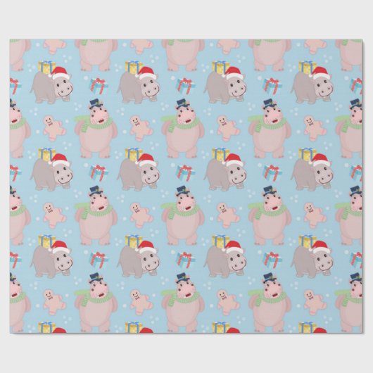 Kerst Hippopotamus Pattern Cadeaupapier (Vlak)