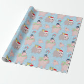 Kerst Hippopotamus Pattern Cadeaupapier (Uitgerold)
