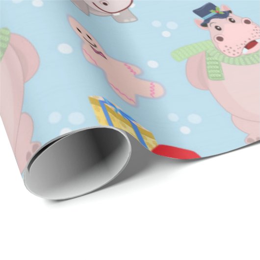 Kerst Hippopotamus Pattern Cadeaupapier (Rol Hoek)