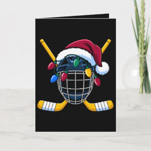 Kerst Hockey Helm Santa Hoed Lichtjes Sticks Kaart