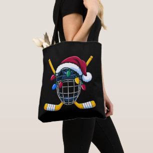 Kerst Hockey Helm Santa Hoed Lichtjes Sticks Tote Bag