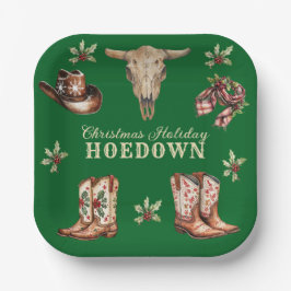 Kerst Hoedown Cowboylaarzen Schedel Vakantie Papieren Bordje