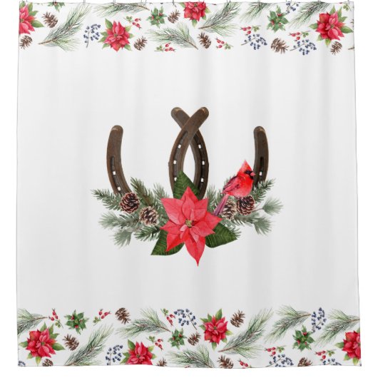 Kerst Hoefijzer Poinsettia Douchegordijn (Voorkant)