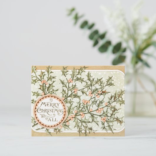 Kerst Holly  Antiek Groet Briefkaart (Staand voorkant)