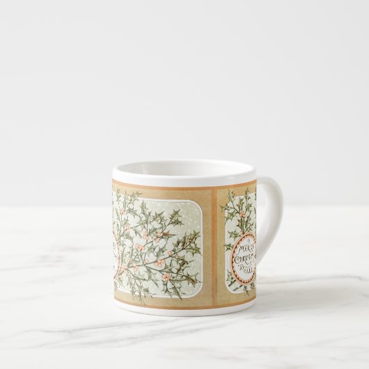 Kerst Holly  Antiek Groet Espresso Kop (Voorkant rechts)