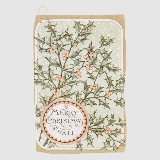Kerst Holly  Antiek Groet Golfhanddoek (Voorkant)