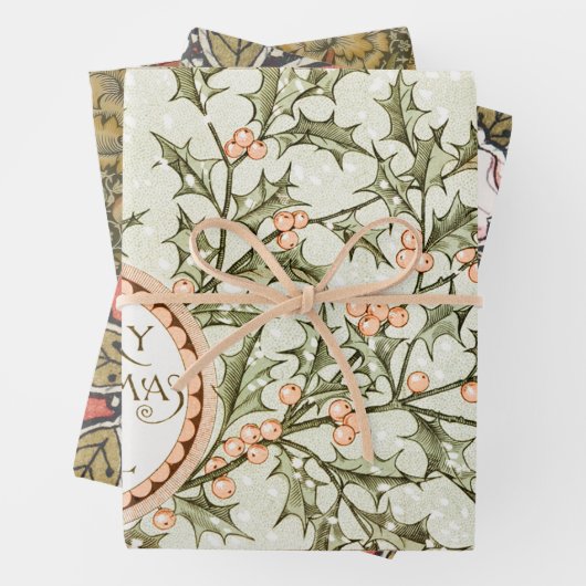 Kerst Holly  Antiek Groet Inpakpapier Vel (In situ)