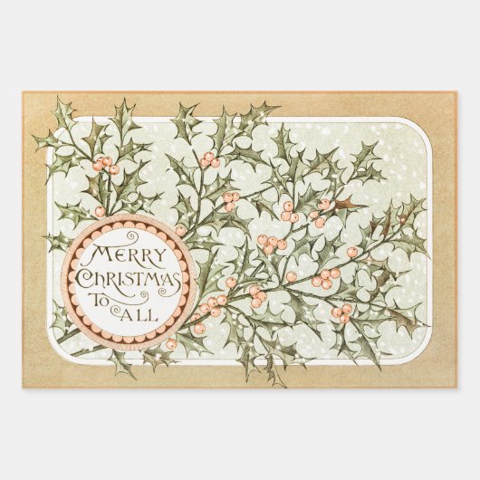 Kerst Holly Antiek Groet Inpakpapier Vel (Voorkant)