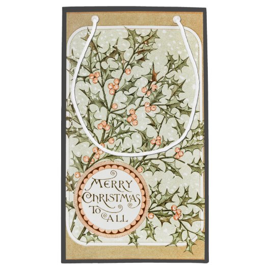 Kerst Holly  Antiek Groet Klein Cadeauzakje (Achterkant)