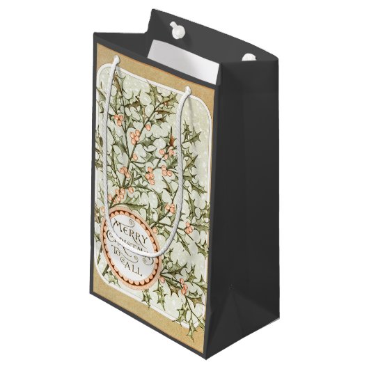 Kerst Holly  Antiek Groet Klein Cadeauzakje (Voorkant Gekanteld)