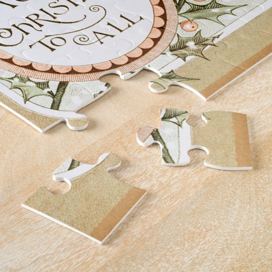 Kerst Holly  Antiek Groet Legpuzzel (Zijkant)