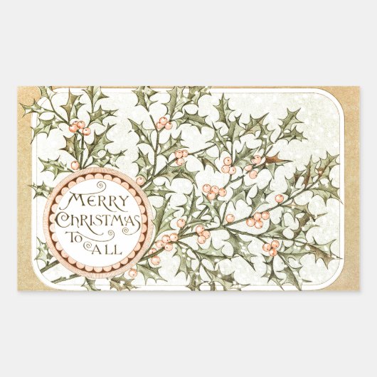 Kerst Holly  Antiek Groet Rechthoekige Sticker (Voorkant)