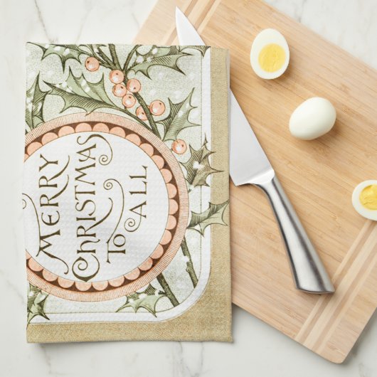 Kerst Holly  Antiek Groet Theedoek (Quarter Fold)