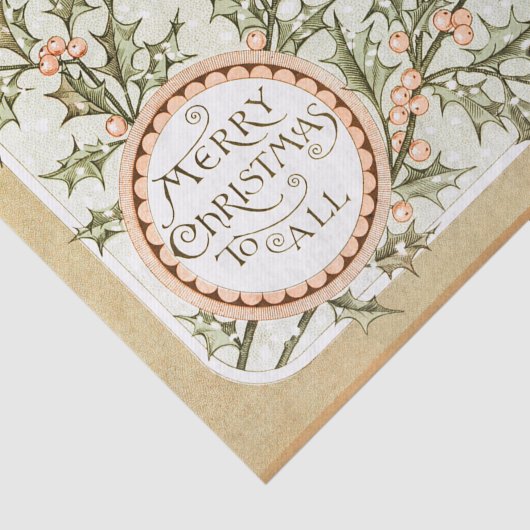 Kerst Holly  Antiek Groet Tissuepapier (Detail)