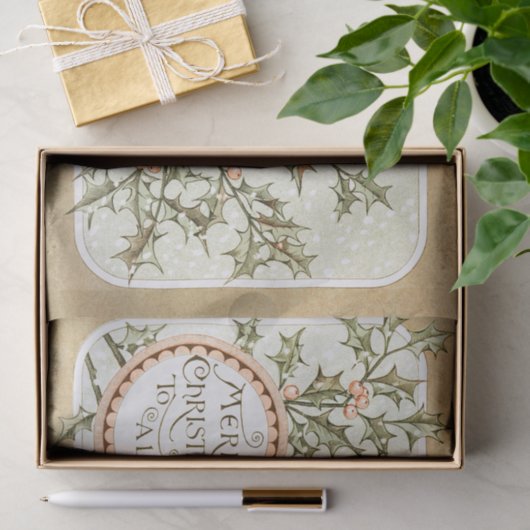 Kerst Holly Antiek Groet Tissuepapier (Geschenk)