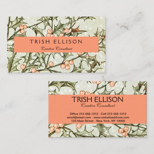 Kerst Holly  Antiek Groet Visitekaartje (Voorkant / Achterkant)