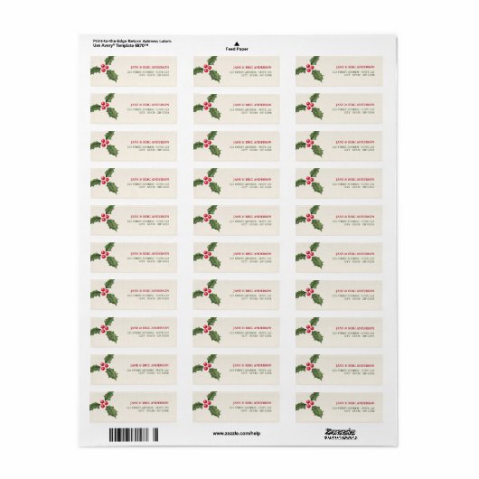 Kerst Holly Berries Adresetiketten Etiket (Full Sheet)