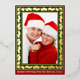 Kerst Holly & Berries Border Foto Folie Feestdagenkaart