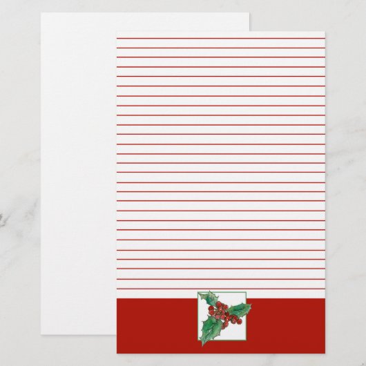 Kerst Holly Berries Botanische kunst rood gevoerd Briefpapier (Voorkant / Achterkant)