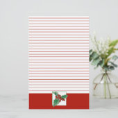 Kerst Holly Berries Botanische kunst rood gevoerd Briefpapier (Staand voorkant)