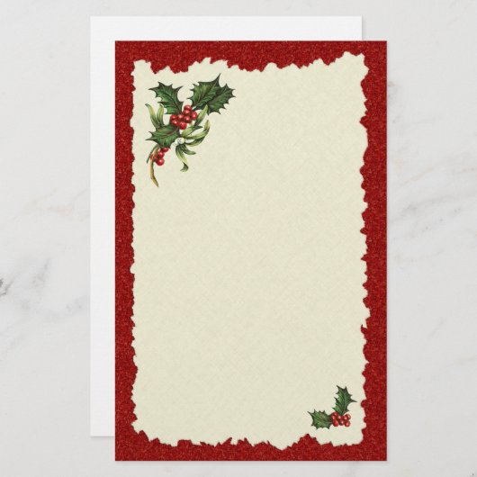 Kerst Holly Berries Briefpapier (Voorkant / Achterkant)