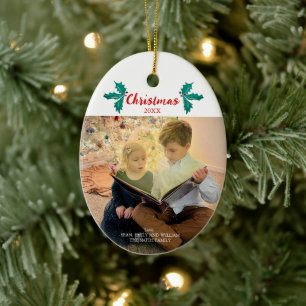 Kerst Holly Berries Custom Family Foto Keramisch Ornament