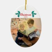 Kerst Holly Berries Custom Family Foto Keramisch Ornament (Voorkant)