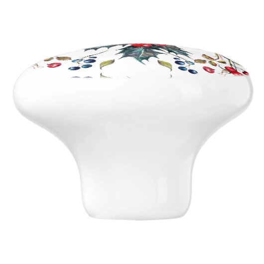 Kerst Holly & Berries Drawer Pull Keramische Knop (Zijkant)