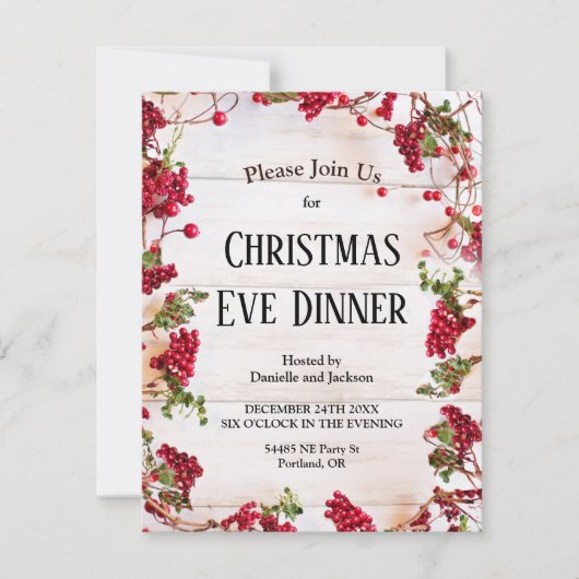 Kerst Holly Berries Kerstavond Kaart (Voorkant)
