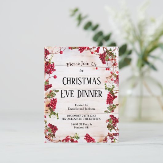 Kerst Holly Berries Kerstavond Kaart (Staand voorkant)