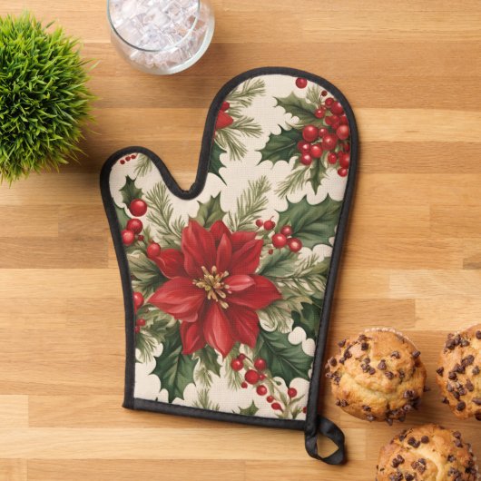 Kerst Holly & Berries Oven Mitt Ovenwant (Top down)