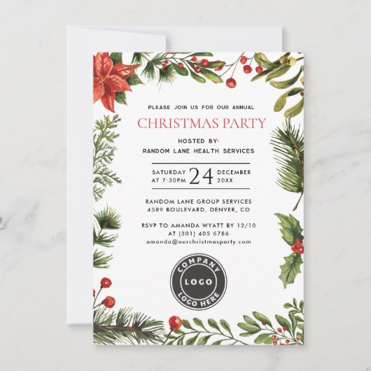 Kerst Holly Berries Party Kaart (Voorkant)