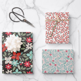 Kerst Holly Berries ventilatorbundel: groen rood Inpakpapier Vel