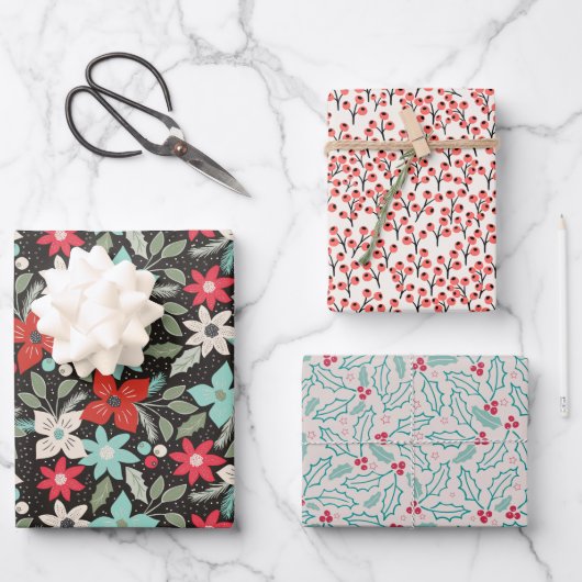 Kerst Holly Berries ventilatorbundel: groen rood Inpakpapier Vel (Voorkant)