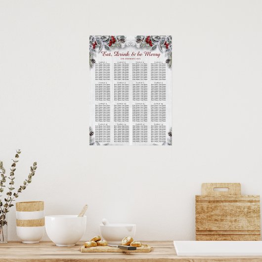 Kerst Holly Berry 16 Tabellen ZITTINGCHART Poster (Keuken)