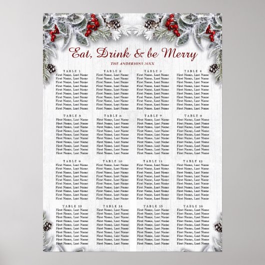 Kerst Holly Berry 16 Tabellen ZITTINGCHART Poster (Voorkant)