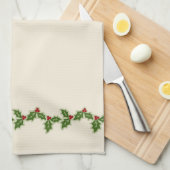 Kerst Holly Berry Border Cream Theedoek (Quarter Fold)